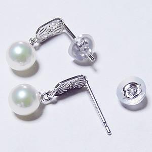 パールピアス パール ピアス 真珠ピアス 本真珠 ダイヤモンド k18 18k 18金 ホワイトゴールド 真珠 アコヤ あこや 揺れる 送料無料 プレゼント 自分買い puの画像