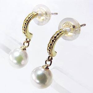 パール ピアス 18金 18k あこや本真珠 k18 シリコンダブルロックキャッチ付 ゴールド 真珠 ぶら下がり ゆれる 揺れる 送料無料 プレゼント ギフト puの画像
