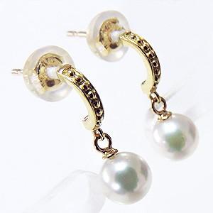 パール ピアス 18金 18k あこや本真珠 k18 シリコンダブルロックキャッチ付 ゴールド 真珠 ぶら下がり ゆれる 揺れる 送料無料 プレゼント ギフト puの画像