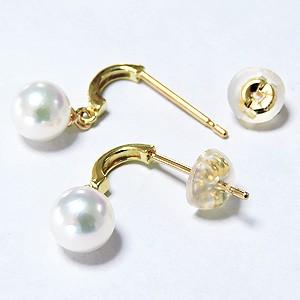 パール ピアス 18金 18k あこや本真珠 k18 シリコンダブルロックキャッチ付 ゴールド 真珠 ぶら下がり ゆれる 揺れる 送料無料 プレゼント ギフト puの画像