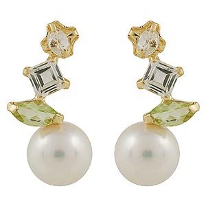 パール ピアス 18金 18k 真珠 ペリドット ホワイトパーズ スタッド 
