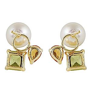 パール ピアス 18金 18k 真珠 ペリドット シトリン 真珠 イエローゴールド k18 マルチカラー 8月誕生石 11月誕生石 対応 送料無料 プレゼント ギフト puの画像