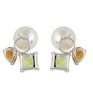 パールピアス 18金 パール ピアス 真珠 ペリドット シトリン ホワイト