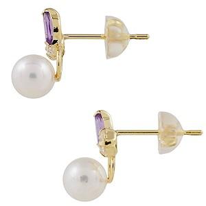 パール ピアス 18金 18k 真珠 ダイヤモンド アメジスト スタッド イエローゴールド k18 き 4月誕生石 2月誕生石 対応 プレゼント ギフト ご褒美 自分買い puの画像