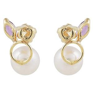 パール ピアス 18金 18k 真珠 ダイヤモンド アメジスト スタッド イエローゴールド k18 き 4月誕生石 2月誕生石 対応 プレゼント ギフト ご褒美 自分買い puの画像
