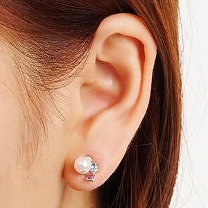 パール ピアス 18金 18k 真珠 ダイヤモンド ブルートパーズ アメジスト 真珠 イエローゴールド k18 送料無料 対応 プレゼント ギフト ご褒美 自分買い puの画像