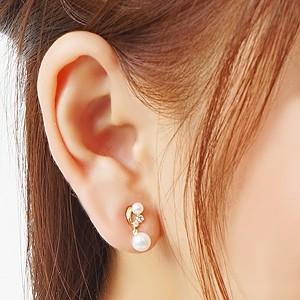 パール ピアス 18金 18k 真珠 スウィング ダイヤモンド ホワイト