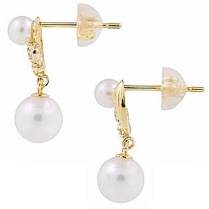 パール ピアス 18金 18k 真珠 スウィング ダイヤモンド ホワイト