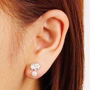 パールピアス 18金 パール ピアス 真珠 ダイヤモンド ホワイトシェル 白蝶貝 ローズクォーツ 紅水晶 ホワイトゴールド k18 送料無料 プレゼント 自分買い puの画像