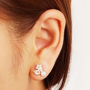パール ピアス 18金 18k 真珠 ダイヤモンド ホワイトシェル 白蝶貝 ローズクォーツ 紅水晶 真珠 イエローゴールド k18 送料無料 プレゼント ギフト puの画像