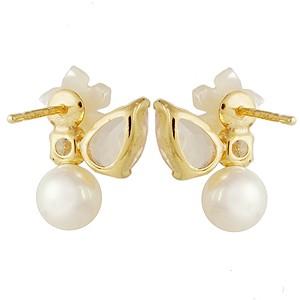 パール ピアス 18金 18k 真珠 ダイヤモンド ホワイトシェル 白蝶貝 ローズクォーツ 紅水晶 真珠 イエローゴールド k18 送料無料 プレゼント ギフト puの画像