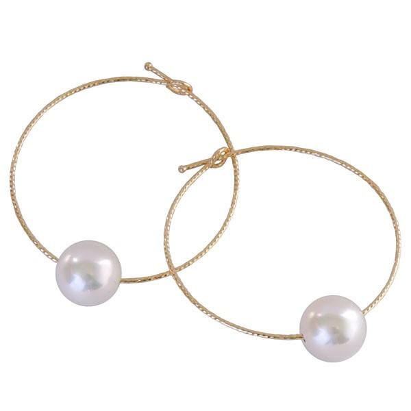 パール ピアス 18金 18k 2WAY フープピアス 揺れる ゆれる
