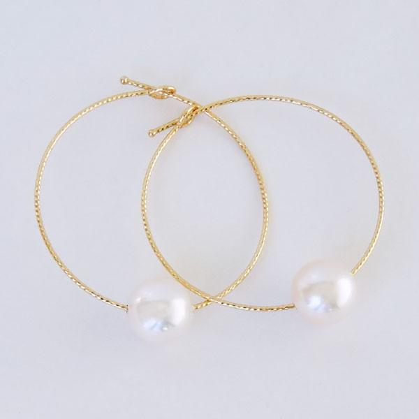 パール ピアス 18金 18k 2WAY フープピアス 揺れる ゆれる あこや本