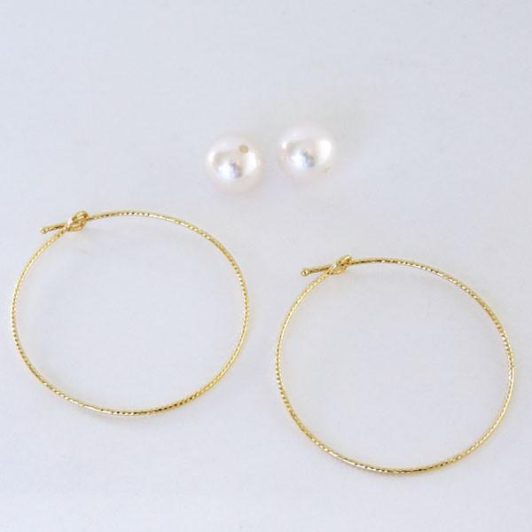 パール ピアス 18金 18k 2WAY フープピアス 揺れる ゆれる あこや本