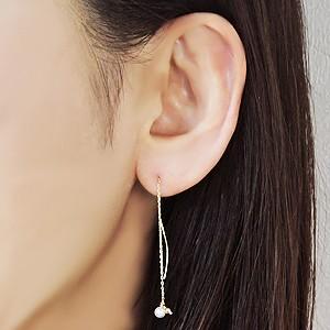 パール ピアス 18金 18k ロング チェーン 真珠 k18 イエローゴールド ロング レディース 送料無料 ラッピング無料 フォーマル プレゼント ギフト 自分買い puの画像