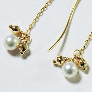 パール ピアス 18金 18k ロング チェーン 真珠 k18 イエローゴールド ロング レディース 送料無料 ラッピング無料 フォーマル プレゼント ギフト 自分買い puの画像