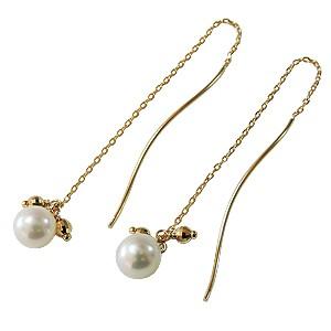 パール ピアス 18金 18k ロング チェーン 真珠 k18 イエローゴールド