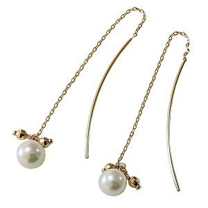パール ピアス 18金 18k ロング チェーン 真珠 k18 イエロー