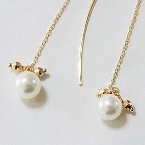 K18ゴールドチェーンパールロングピアス パール ピアス 18金 18k ロング チェーン 真珠 k18 イエローゴールド