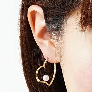 パール ピアス 18金 ハート フープ 真珠 オープンハート k18