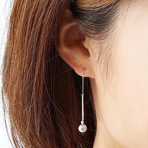 パールピアス 18金 パール ピアス 18k ロング チェーン 真珠 ロング チェーン k18 ホワイトゴールド あこや本真珠 5mm アメリカン プレゼント ギフト puの画像
