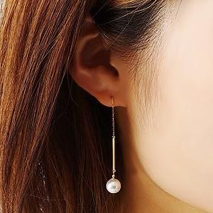 パール ピアス 18金 18k ロング チェーン 真珠 ロング チェーン k18 イエローゴールド あこや本真珠 7mm アメリカン プレゼント ギフト ご褒美 自分買い puの画像