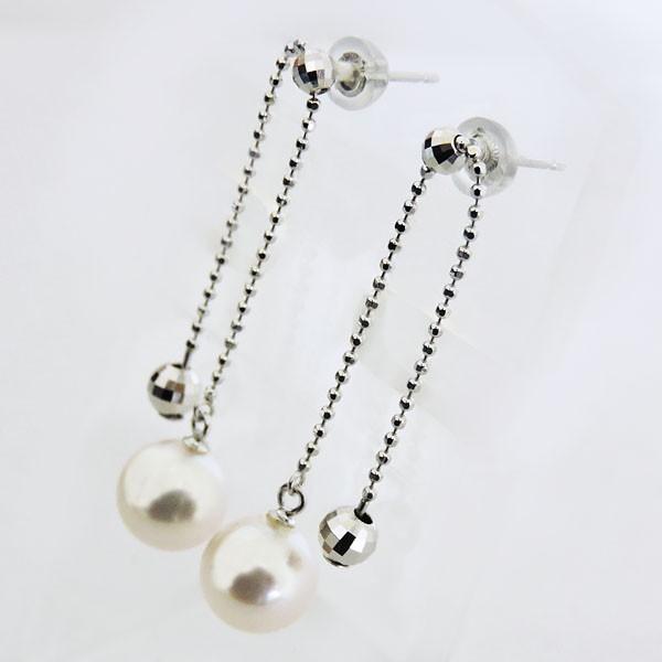 パールピアス 18金 パール ピアス 18k スライド式チェーン あこや本真珠 7mm k18 ホワイトゴールド ぶら下がり ゆれる 揺れる プレゼント ギフト 自分買い puの画像