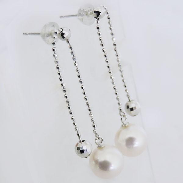 パールピアス 18金 パール ピアス 18k スライド式チェーン あこや本真珠 7mm k18 ホワイトゴールド ぶら下がり ゆれる 揺れる プレゼント ギフト 自分買い puの画像