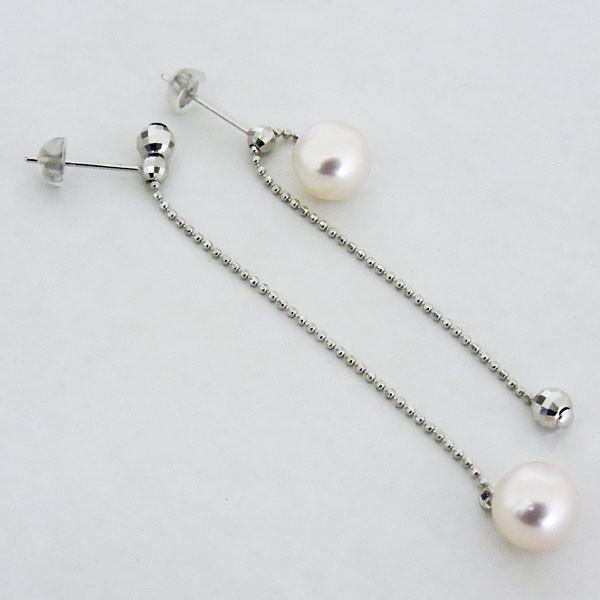 パールピアス 18金 パール ピアス 18k スライド式チェーン あこや本真珠 7mm k18 ホワイトゴールド ぶら下がり ゆれる 揺れる プレゼント ギフト 自分買い puの画像