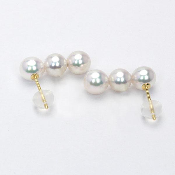 パール ピアス 3連ピアス 18金 18k k18 イエローゴールド 真珠ピアス ベビーパール トリプルパール スタッドピアス 送料無料 カジュアル 卒業 入学 puの画像
