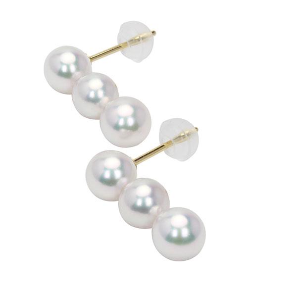 パール ピアス 3連ピアス 18金 18k k18 イエローゴールド 真珠ピアス ベビーパール トリプルパール スタッドピアス 送料無料 カジュアル 卒業 入学 puの画像