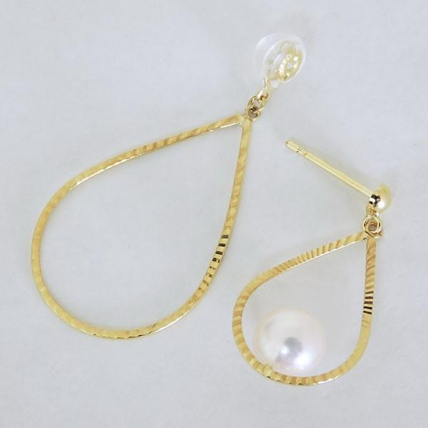 パール ピアス 18金 18k Wティアドロップデザイン あこや本真珠 6mm k18 イエローゴールド ゆれる 送料無料 プレゼント ギフト ご褒美 自分買い puの画像