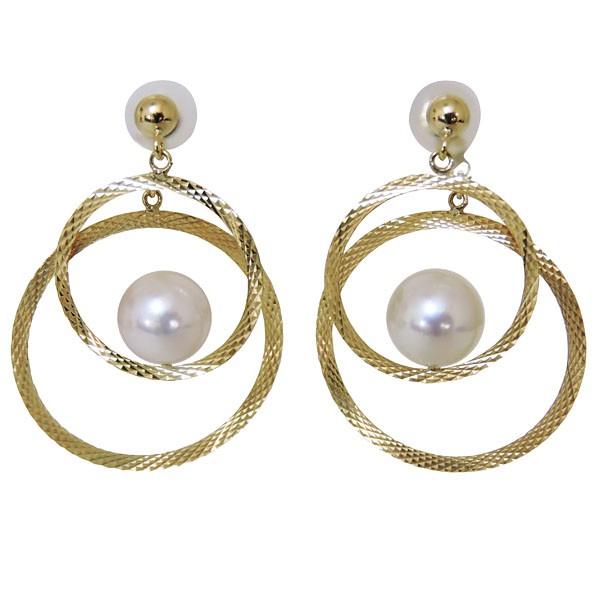 パール ピアス 18金 18k Wフープデザイン キャッチ付 あこや本真珠 6mm k18 イエローゴールド ゆれる ぶら下がり 送料無料 プレゼント ギフト 自分買い puの画像