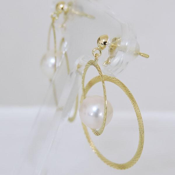 パール ピアス 18金 18k Wフープデザイン キャッチ付 あこや本真珠 6mm k18 イエローゴールド ゆれる ぶら下がり 送料無料 プレゼント ギフト 自分買い puの画像