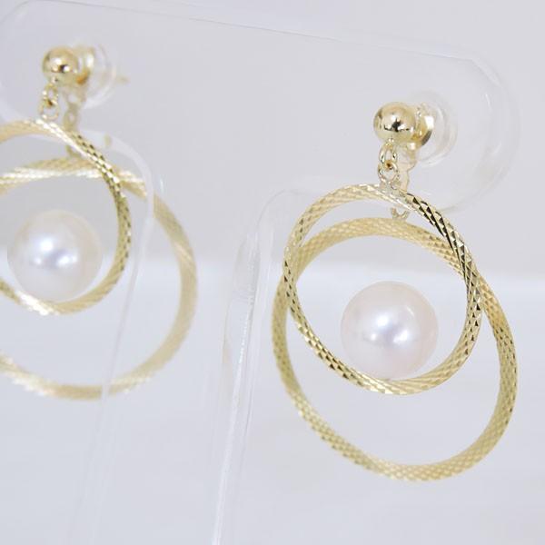 パール ピアス 18金 18k Wフープデザイン キャッチ付 あこや本真珠 6mm k18 イエローゴールド ゆれる ぶら下がり 送料無料 プレゼント ギフト 自分買い puの画像