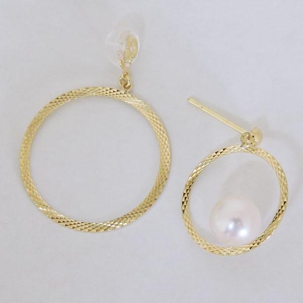 パール ピアス 18金 18k Wフープデザイン キャッチ付 あこや本真珠 6mm k18 イエローゴールド ゆれる ぶら下がり 送料無料 プレゼント ギフト 自分買い puの画像