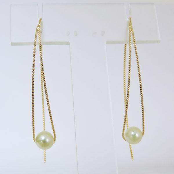 パール ピアス 18金 18k スパイラル ロングフックピアス あこや本真珠 k18 イエローゴールド レディース ゆれる 送料無料 プレゼント ギフト 自分買い puの画像