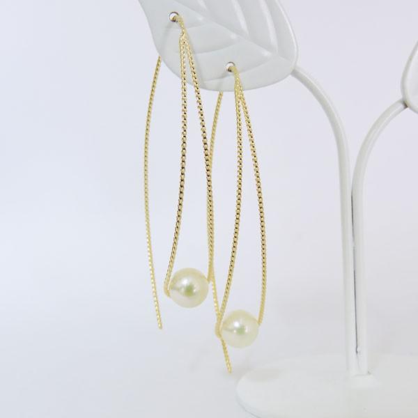 パール ピアス 18金 18k スパイラル ロングフックピアス あこや本真珠 k18 イエローゴールド レディース ゆれる 送料無料 プレゼント ギフト 自分買い puの画像