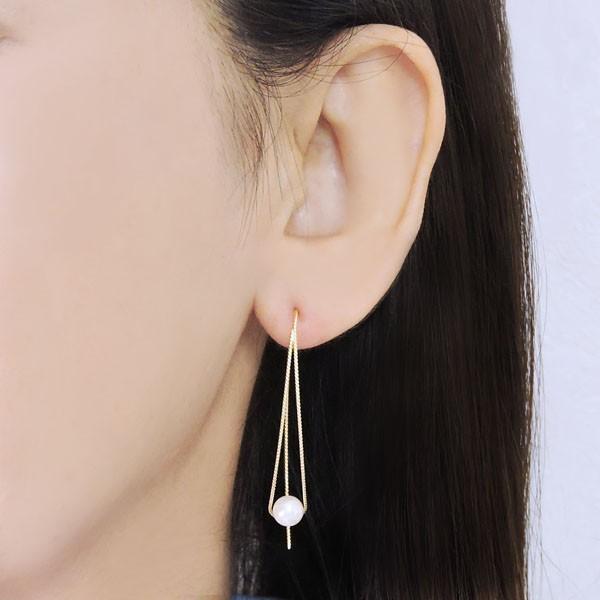 パール ピアス 18金 18k スパイラル ロングフックピアス あこや本真珠 k18 イエローゴールド レディース ゆれる 送料無料 プレゼント ギフト 自分買い puの画像