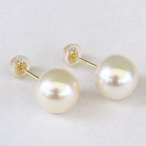 パール ピアス 18金 18k 普段使い 真珠 大珠 9mm あこや本真珠 クリーム系 スタッド k18 ゴールド シンプル 冠婚葬祭 送料無料 プレゼント ギフト puの画像