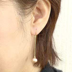 パール ピアス 18金 k18 本真珠 ロング フックピアス ピンクゴールド 