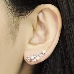 パール ピアス 18金 イヤーカフ 左耳用 真珠 あこや本真珠 3.5-4mm ダイヤモンド ホワイトゴールド k18 イヤーカフス 揺れる プレゼント ご褒美 自分買い puの画像