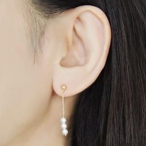 パール ピアス 18金 18k 真珠 ロング チェーン あこや本真珠3.5