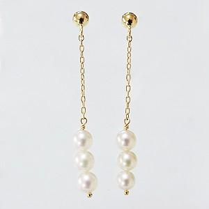 パール ピアス 18金 18k 真珠 ロング チェーン あこや本真珠3.5