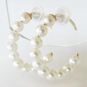 パール ピアス 18金 18k フープ 真珠 あこや本真珠 3.5-4mm k18