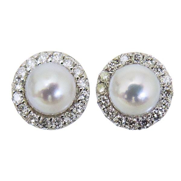 パールピアス 18金 パール ピアス 18k 普段使い あこや本真珠 4mm ダイヤモンド k18 ホワイトゴールド レディース プレゼント ギフト ご褒美 自分買い puの画像