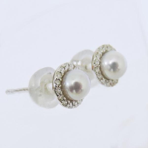 パールピアス 18金 パール ピアス 18k 普段使い あこや本真珠 4mm ダイヤモンド k18 ホワイトゴールド レディース プレゼント ギフト ご褒美 自分買い puの画像