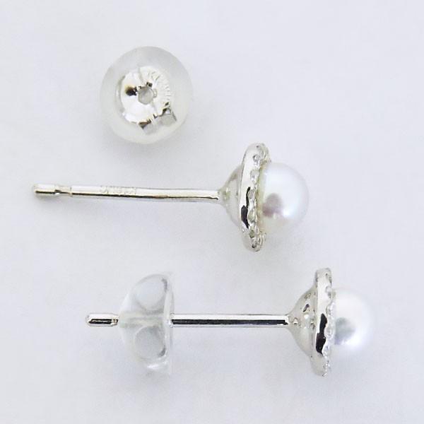 パールピアス 18金 パール ピアス 18k 普段使い あこや本真珠 4mm ダイヤモンド k18 ホワイトゴールド レディース プレゼント ギフト ご褒美 自分買い puの画像