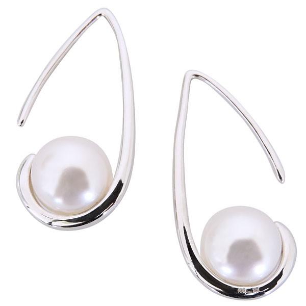 パールピアス 18金 パール ピアス 18k 丸線フック式 シンプルデザイン 本真珠 8-8.5mm k18 ホワイトゴールド ゆれる 揺れる プレゼント ご褒美 自分買い puの画像