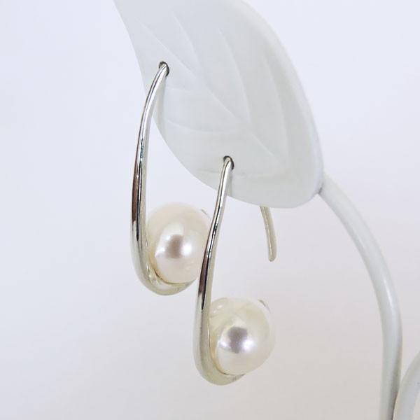 パールピアス 18金 パール ピアス 18k 丸線フック式 シンプルデザイン 本真珠 8-8.5mm k18 ホワイトゴールド ゆれる 揺れる プレゼント ご褒美 自分買い puの画像